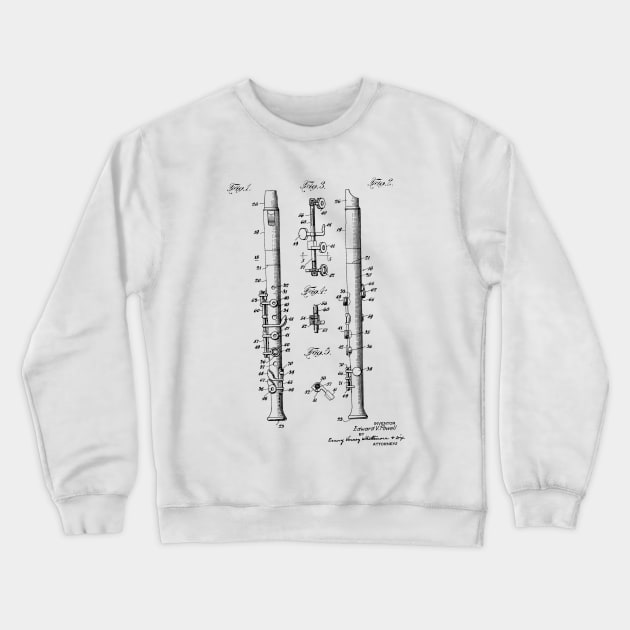 Flute Vintage Patent Hand Drawing Crewneck Sweatshirt by TheYoungDesigns